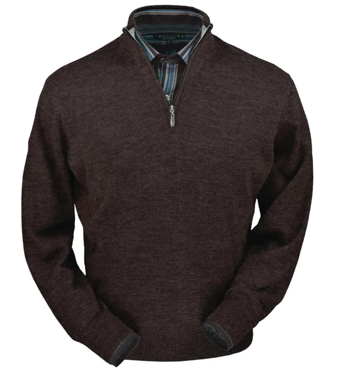 Peru Unlimited 100% Royal Alpaca Contrast Half Zip Sweater - Chocolate Heather 3 Peru Unlimited 100% Royal Alpaca Contrast Half Zip Sweater - Chocolate Heather