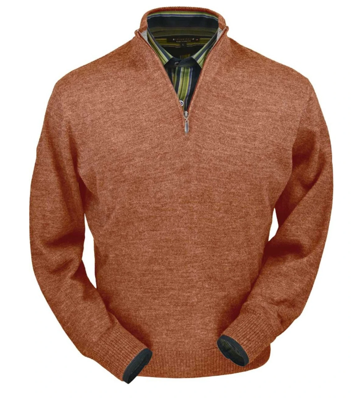 Peru Unlimited 100% Royal Alpaca Contrast Half Zip Sweater - Brick 3 Peru Unlimited 100% Royal Alpaca Contrast Half Zip Sweater - Brick