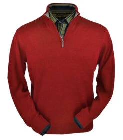 Peru Unlimited 100% Royal Alpaca Contrast Half Zip Sweater - Red