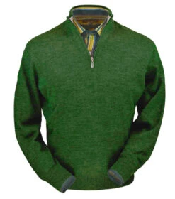 Peru Unlimited 100% Royal Alpaca Contrast Half Zip Sweater - Shamrock Green