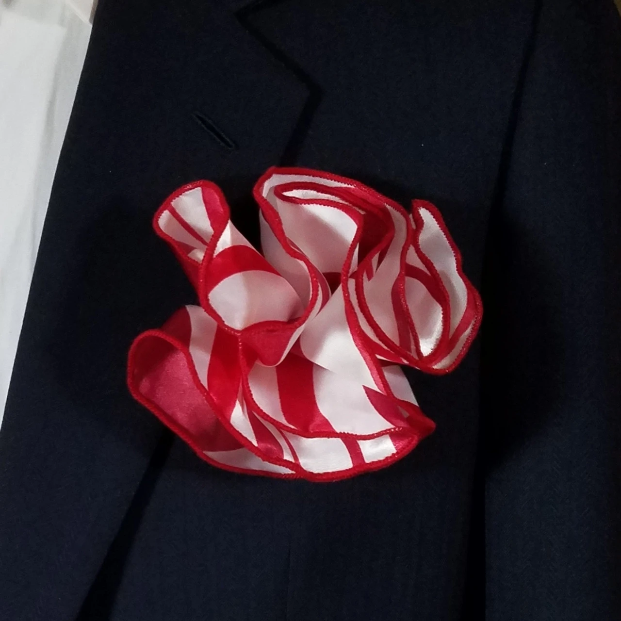 Antonio Ricci 2-in-1 Pouf Round Pocket Square - Red With White Swirl Pattern 3 Antonio Ricci 2-in-1 Pouf Round Pocket Square - Red With White Swirl Pattern