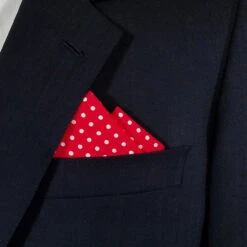 Small White Dots On Red 100% Cotton Pre-Folded Pocket Square Handkerchief Insert - 2 Point