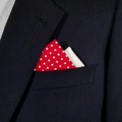 Two-Tone Red Polka Dots With White 100% Cotton Pre-Folded Pocket Square Insert -Fashion Formal Wear Store Red dot White A 05617.1676398575