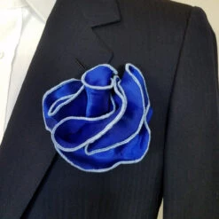 Antonio Ricci 2-in-1 Pouf Round Pocket Square - Light Blue Trim On Royal -Fashion Formal Wear Store RoyalBlue LightBlueTrim 3 38024.1674683432
