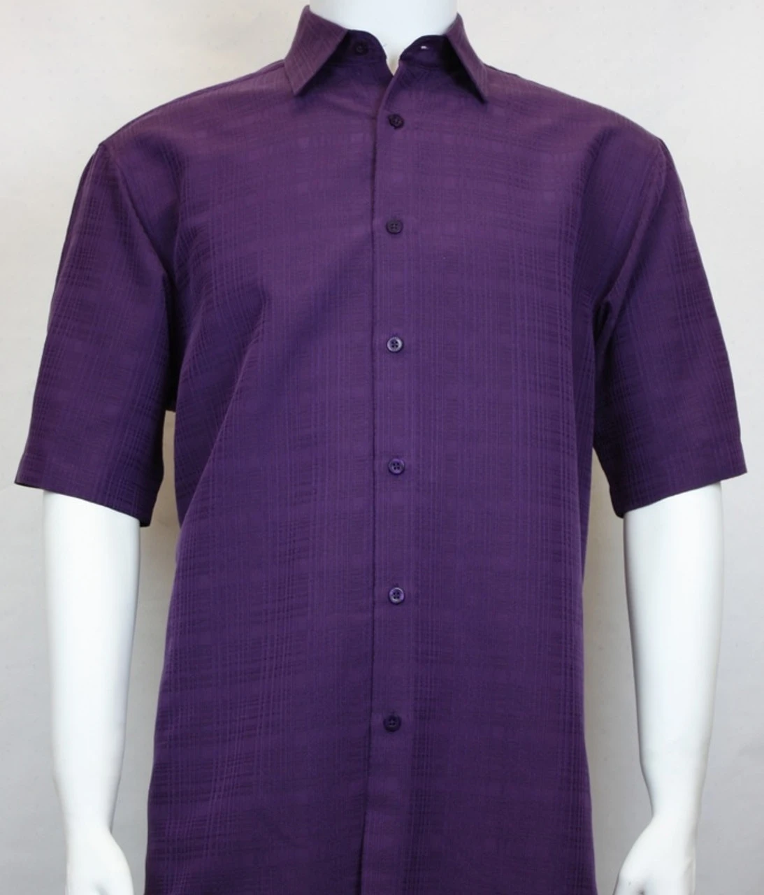 Sangi Modal Blend Short Sleeve Camp Shirt - Purple Plaid Weave 3 Sangi Modal Blend Short Sleeve Camp Shirt - Purple Plaid Weave