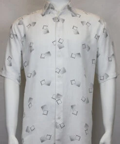 Sangi Modal Blend Short Sleeve Camp Shirt - Charcoal Floating Square Design