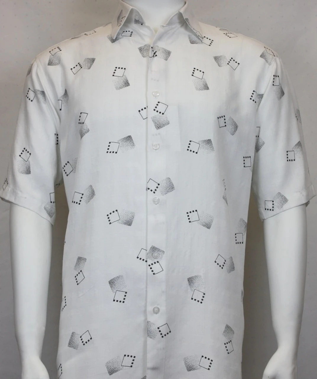 Sangi Modal Blend Short Sleeve Camp Shirt - Charcoal Floating Square Design 3 Sangi Modal Blend Short Sleeve Camp Shirt - Charcoal Floating Square Design