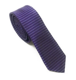 Antonia Horizontal Line Purple 100% Silk Skinny Tie - 2 Inch