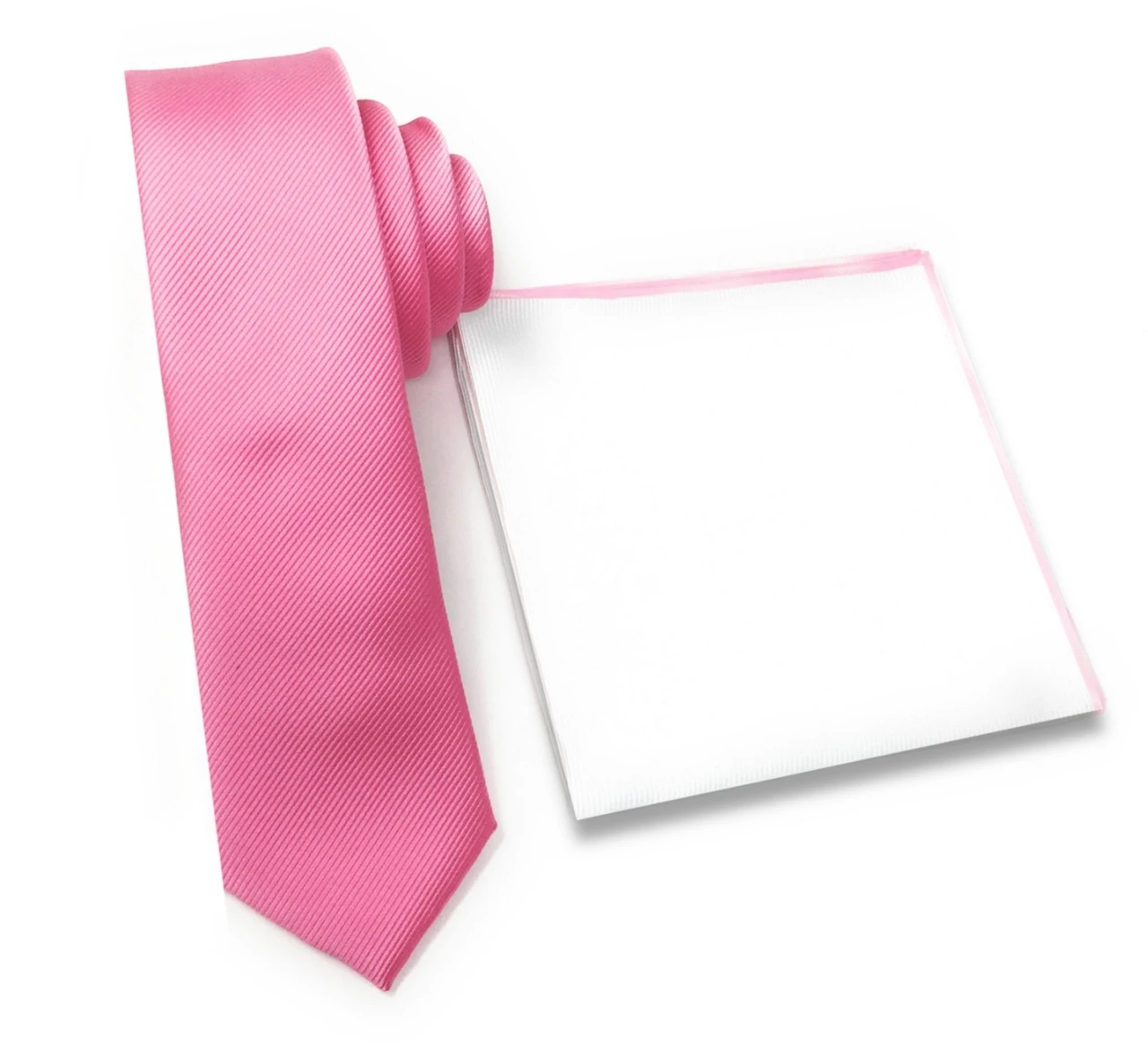 Antonia 100% Silk Tie W/Matching Trimmed Pocket Square - Pink 3 Antonia 100% Silk Tie W/Matching Trimmed Pocket Square - Pink