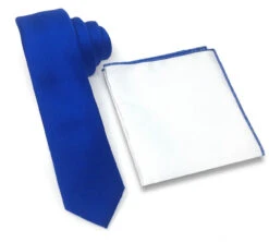 Antonia 100% Silk Tie W/Matching Trimmed Pocket Square - Royal Blue
