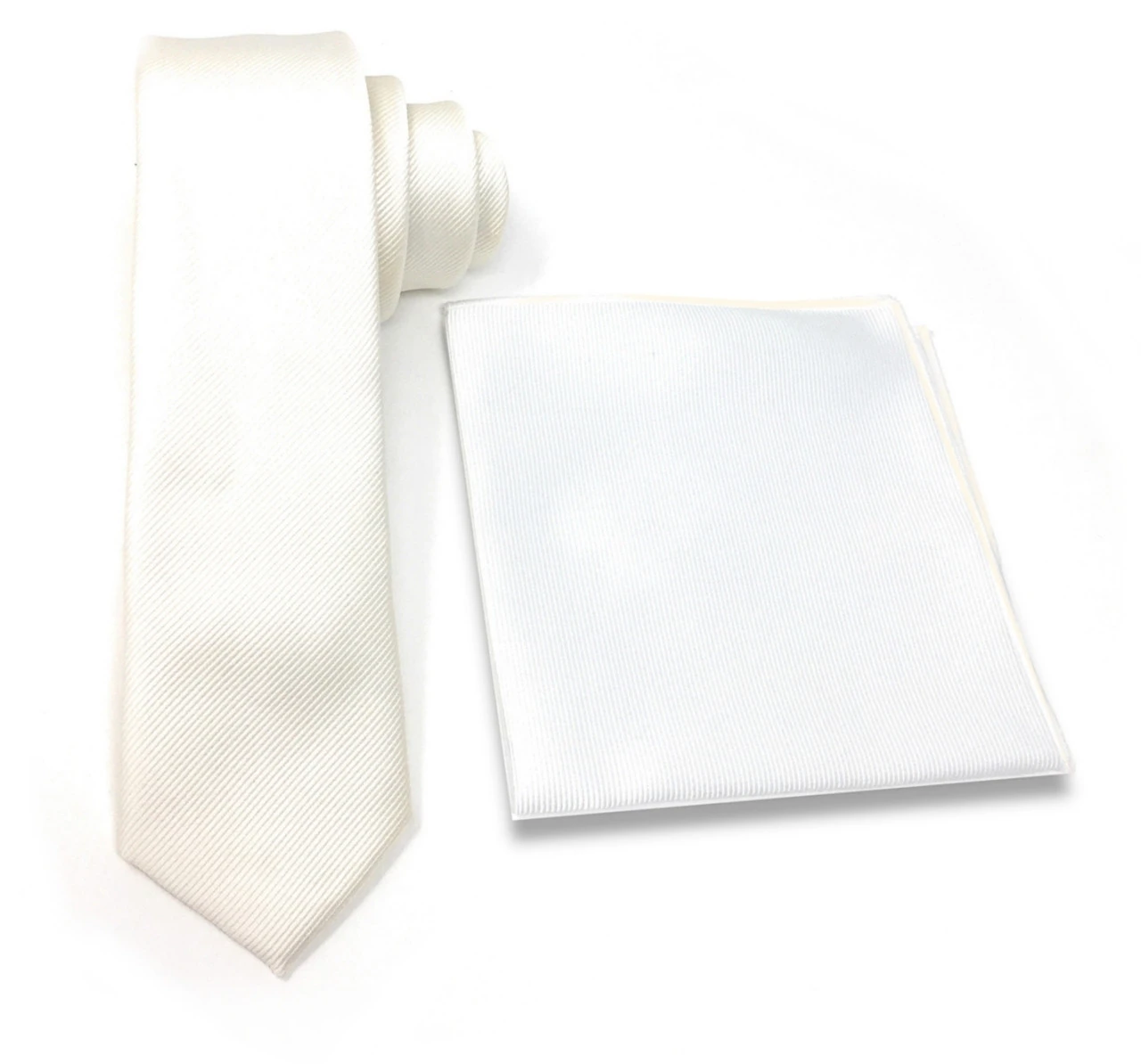 Antonia 100% Silk Tie W/Matching Trimmed Pocket Square - Ivory 3 Antonia 100% Silk Tie W/Matching Trimmed Pocket Square - Ivory