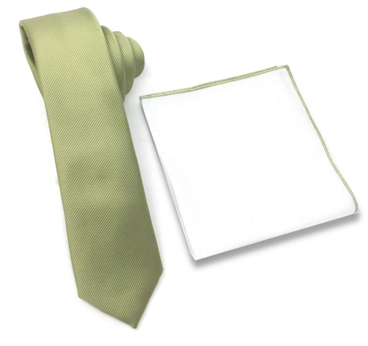 Antonia 100% Silk Tie W/Matching Trimmed Pocket Square - Light Olive 3 Antonia 100% Silk Tie W/Matching Trimmed Pocket Square - Light Olive