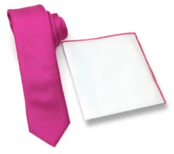 Antonia 100% Silk Tie W/Matching Trimmed Pocket Square - Hot Pink