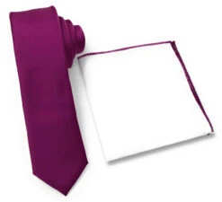 Antonia 100% Silk Tie W/Matching Trimmed Pocket Square - Raspberry