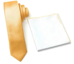 Antonia 100% Silk Tie W/Matching Trimmed Pocket Square - Light Gold