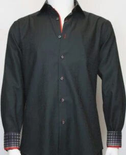 St. Cado Black & Red Contrasting Cuff Fashion Sport Shirt - Button Cuff