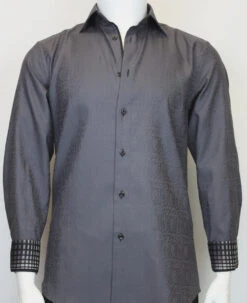 St. Cado Charcoal Contrasting Cuff Fashion Sport Shirt - Button Cuff