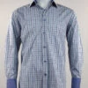 St. Cado Blue Check Contrasting Cuff Fashion Sport Shirt - Button Cuff