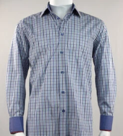 St. Cado Blue Check Contrasting Cuff Fashion Sport Shirt - Button Cuff