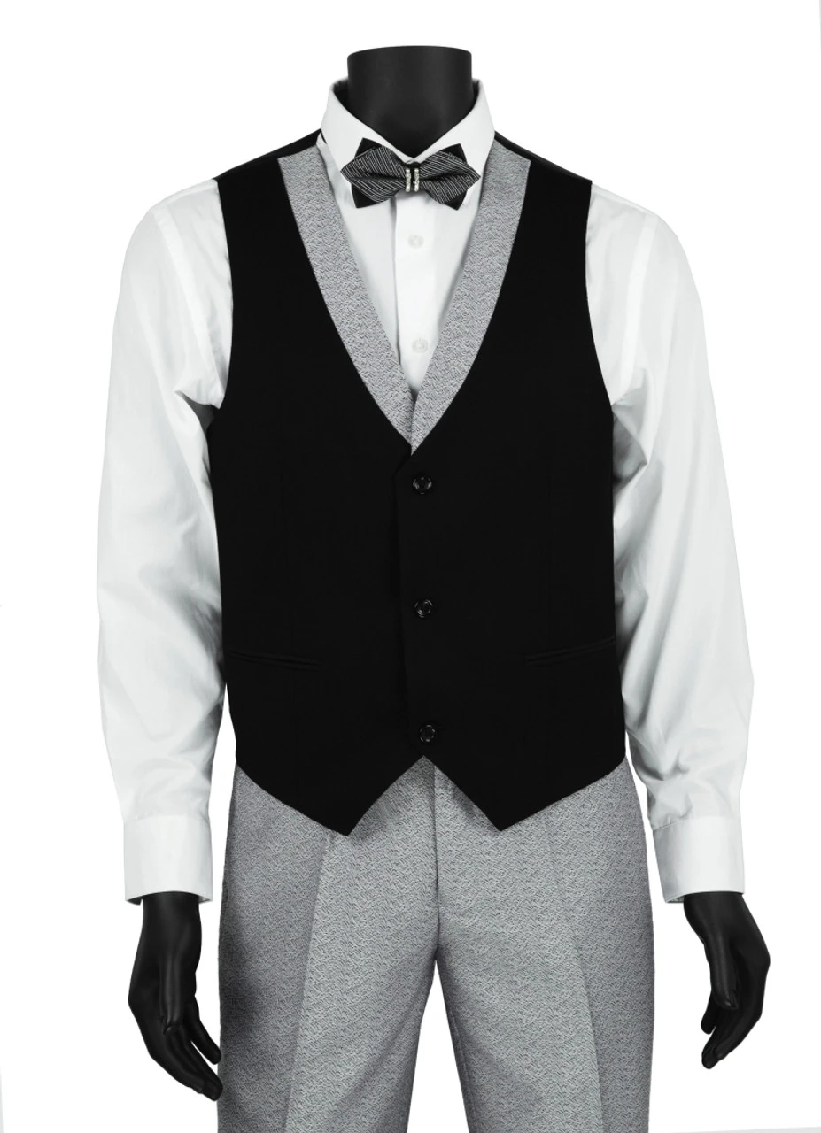 Vinci 3 Piece Fancy Grey And Black Slim Fit Tuxedo Or Suit 4 Vinci 3 Piece Fancy Grey And Black Slim Fit Tuxedo Or Suit - Image 2