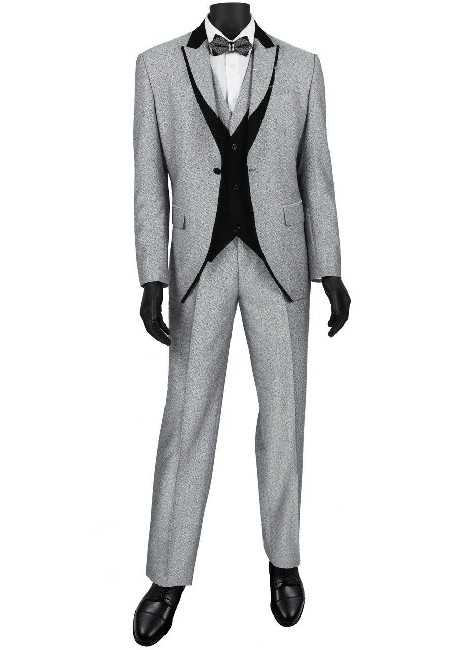 Vinci 3 Piece Fancy Grey And Black Slim Fit Tuxedo Or Suit 3 Vinci 3 Piece Fancy Grey And Black Slim Fit Tuxedo Or Suit
