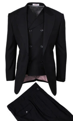 Tiglio Wide Leg Vested Italian Wool Suit - Black