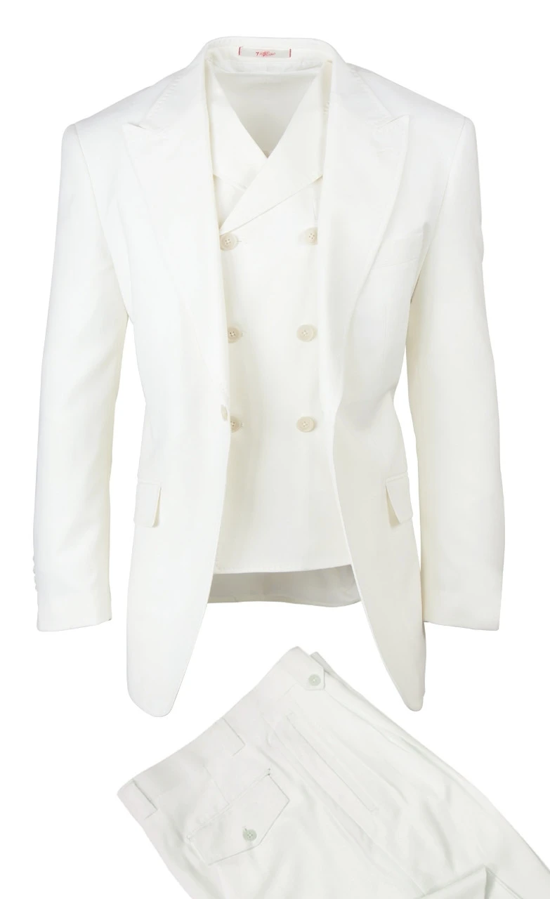 Tiglio Wide Leg Vested Italian Wool Suit - Cream 3 Tiglio Wide Leg Vested Italian Wool Suit - Cream