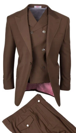 Tiglio Wide Leg Vested Italian Wool Suit - Tobacco Brown