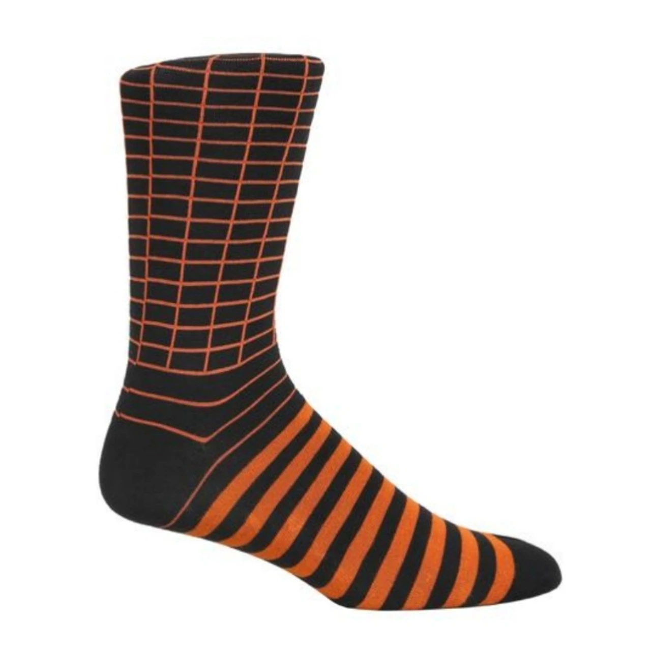 ThreadJar Premium Cotton & Spandex Socks - Orange Stripes On Black 3 ThreadJar Premium Cotton & Spandex Socks - Orange Stripes On Black
