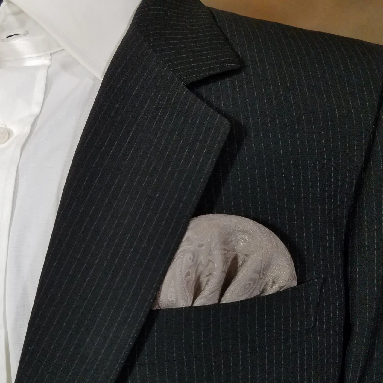 100% Silk Pre-Folded Fan Design Pocket Square Insert - Taupe Paisleys 7 100% Silk Pre-Folded Fan Design Pocket Square Insert - Taupe Paisleys - Image 5