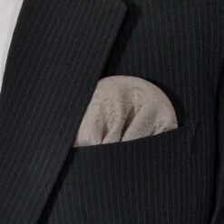 100% Silk Pre-Folded Fan Design Pocket Square Insert - Taupe Paisleys