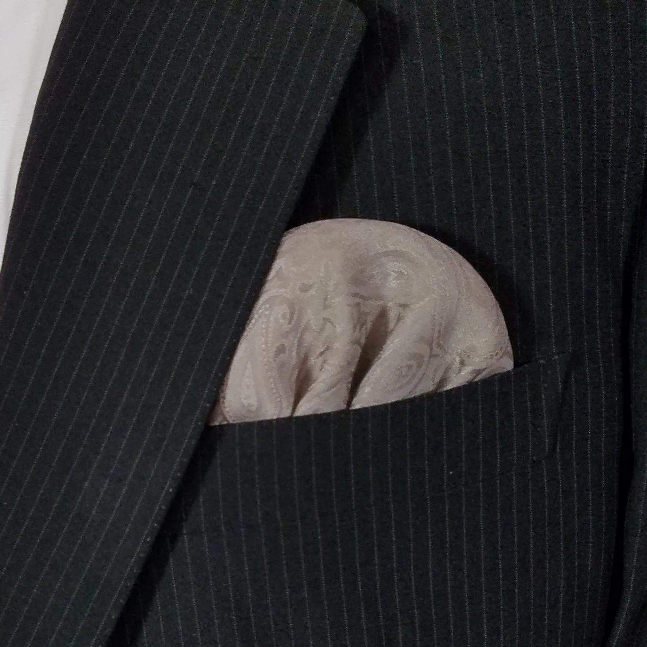 100% Silk Pre-Folded Fan Design Pocket Square Insert - Taupe Paisleys 3 100% Silk Pre-Folded Fan Design Pocket Square Insert - Taupe Paisleys