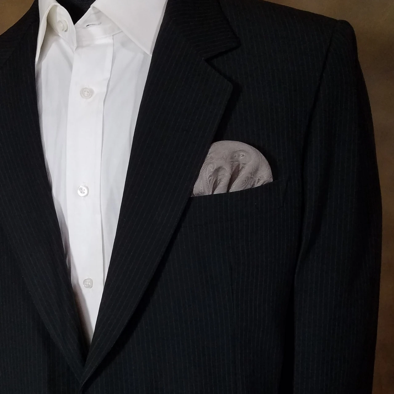 100% Silk Pre-Folded Fan Design Pocket Square Insert - Taupe Paisleys 4 100% Silk Pre-Folded Fan Design Pocket Square Insert - Taupe Paisleys - Image 2