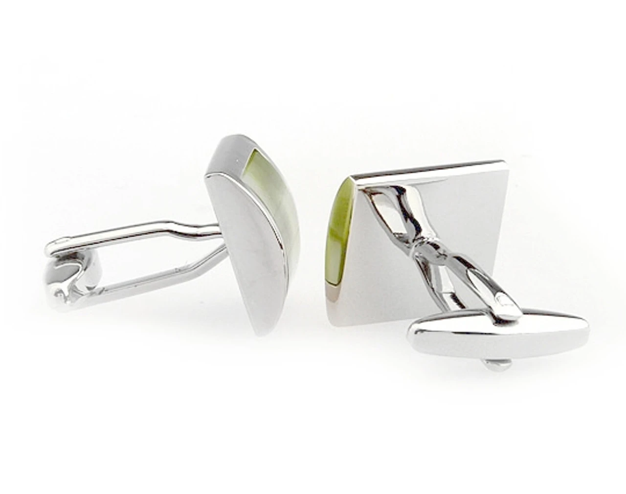 Green Checkerboard Cat's Eye Cufflinks (V-CF-50702GR) 4 Green Checkerboard Cat's Eye Cufflinks (V-CF-50702GR) - Image 2