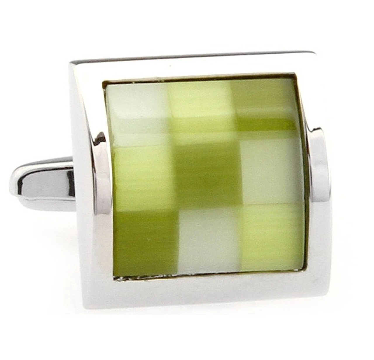 Green Checkerboard Cat's Eye Cufflinks (V-CF-50702GR) 3 Green Checkerboard Cat's Eye Cufflinks (V-CF-50702GR)
