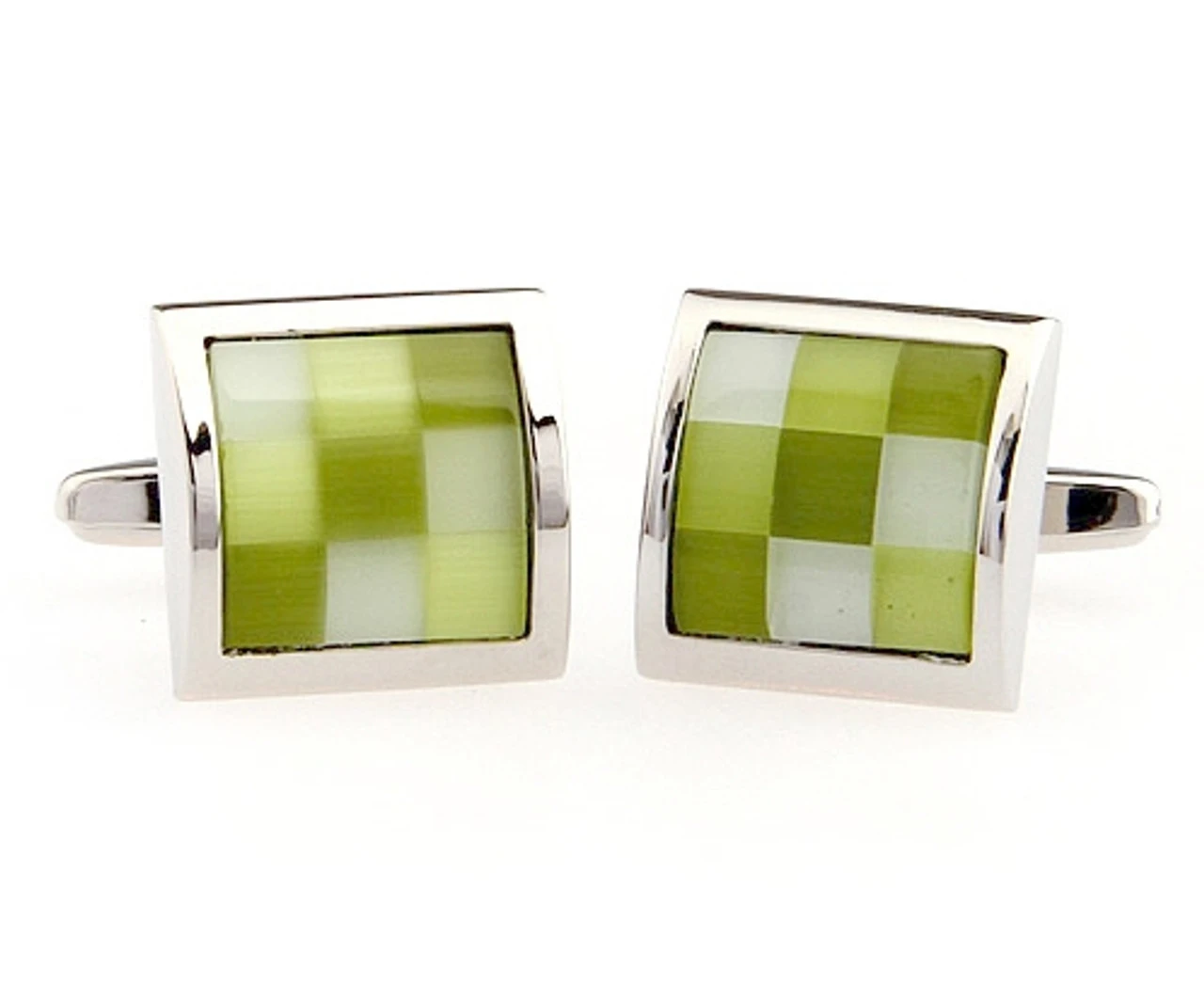 Green Checkerboard Cat's Eye Cufflinks (V-CF-50702GR) 5 Green Checkerboard Cat's Eye Cufflinks (V-CF-50702GR) - Image 3
