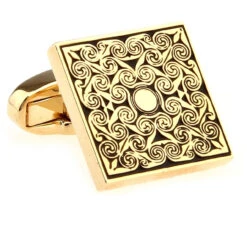 Black Design Square Gold Cufflinks (V-CF-51430-G)