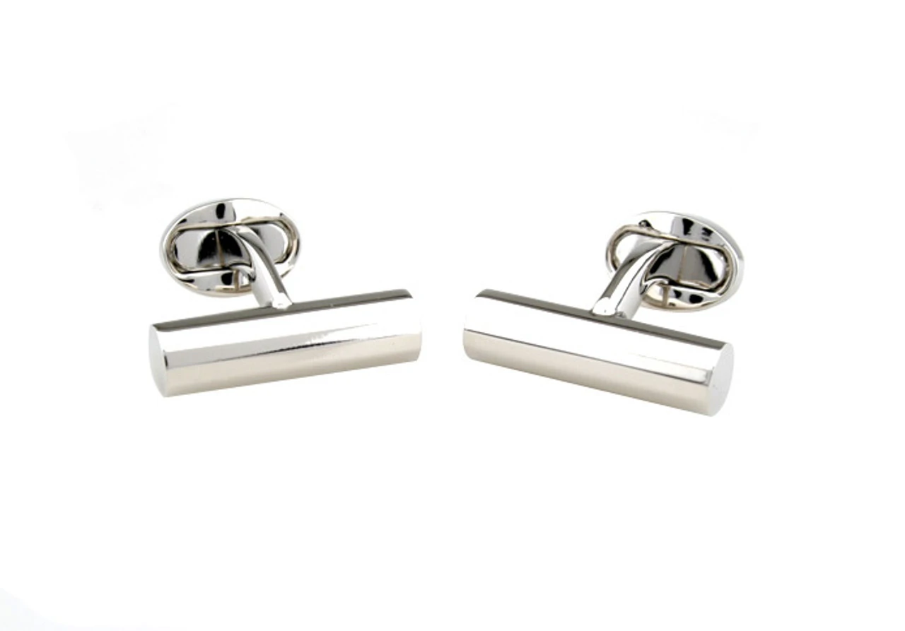 Long Silver Cylinder Cufflinks (V-CF-57530) 4 Long Silver Cylinder Cufflinks (V-CF-57530) - Image 2