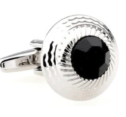 Round Center Black Crystal Cufflinks (V-CF-60058B-S)
