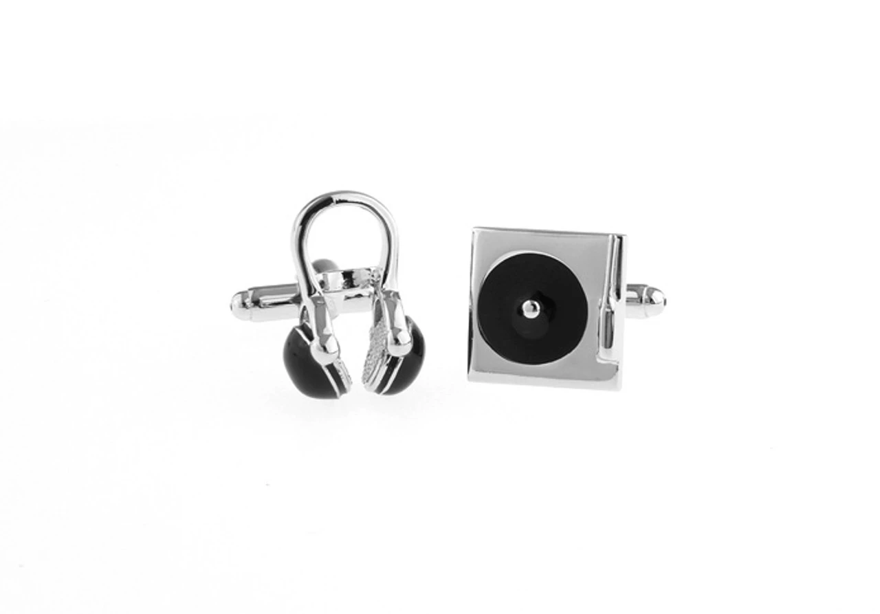 Silver Record Player With Headset Cufflinks (V-CF-70995-S) 4 Silver Record Player With Headset Cufflinks (V-CF-70995-S) - Image 2