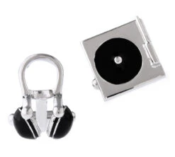 Silver Record Player With Headset Cufflinks (V-CF-70995-S)