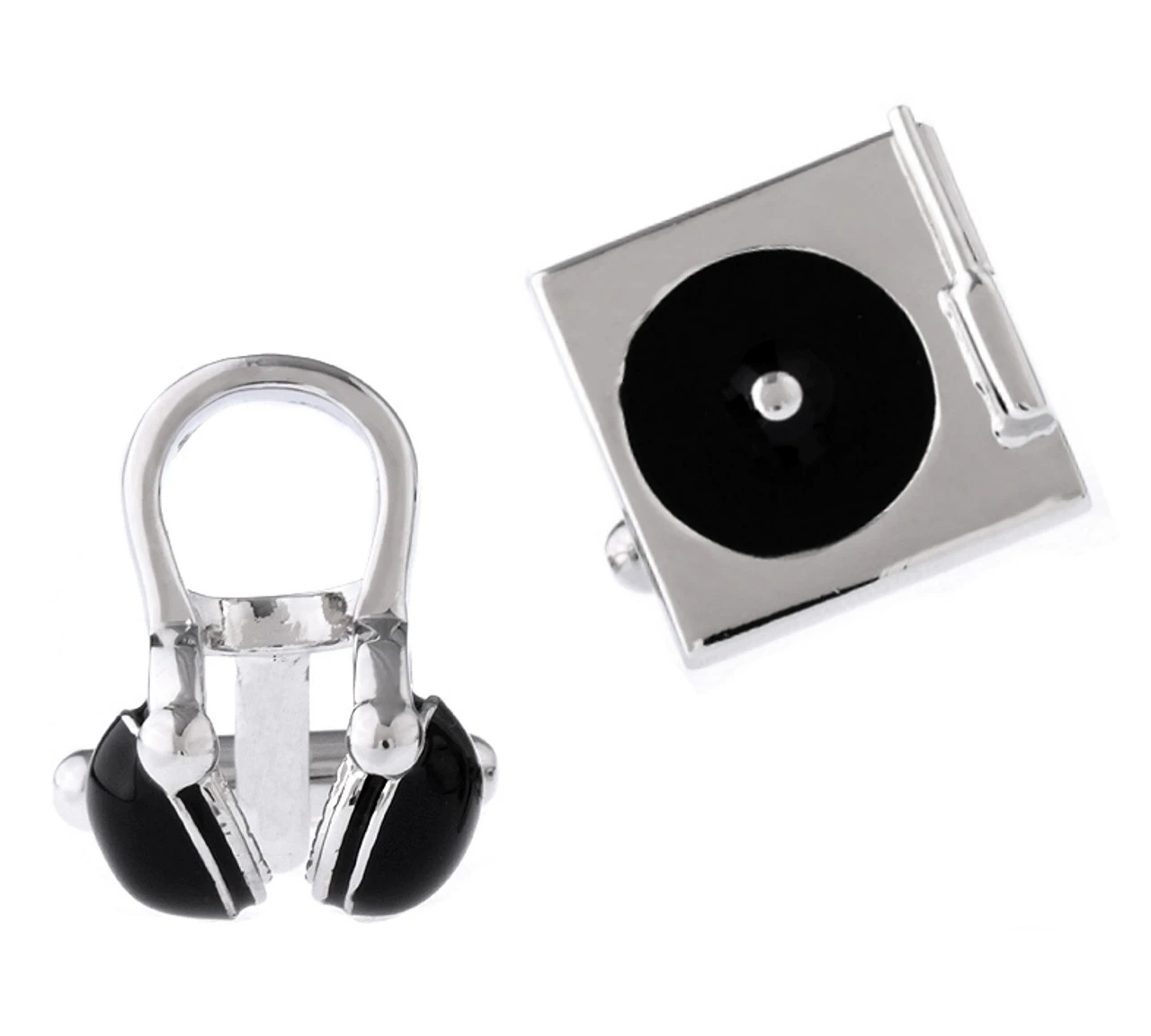 Silver Record Player With Headset Cufflinks (V-CF-70995-S) 3 Silver Record Player With Headset Cufflinks (V-CF-70995-S)