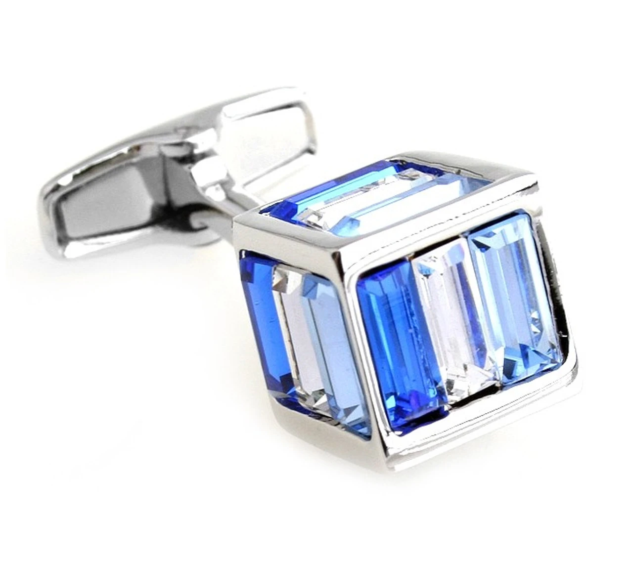 Small Blue Cubed Baguette Swarovski® Crystal Cufflinks (V-CF-C1000BL-S) 3 Small Blue Cubed Baguette Swarovski® Crystal Cufflinks (V-CF-C1000BL-S)