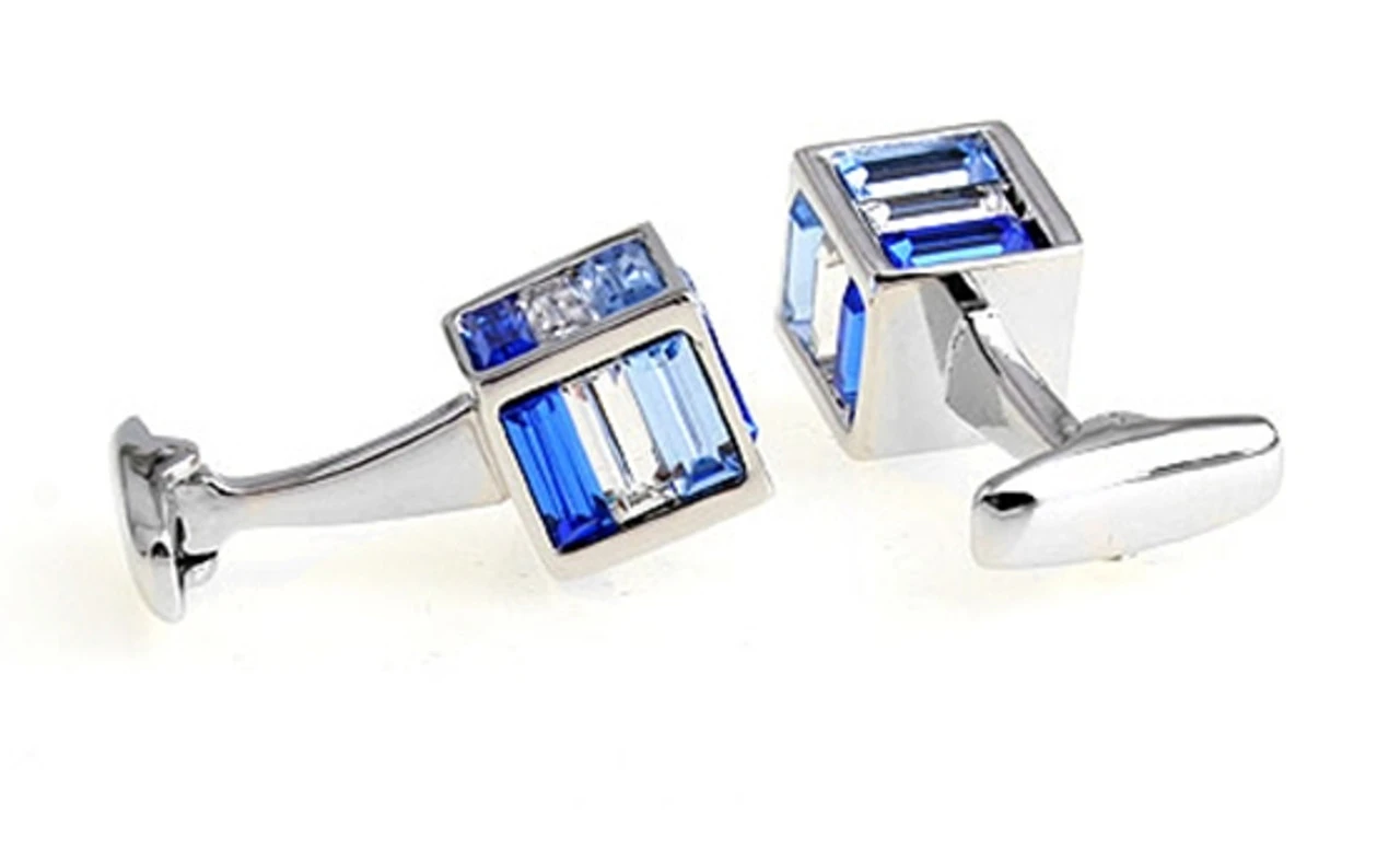 Small Blue Cubed Baguette Swarovski® Crystal Cufflinks (V-CF-C1000BL-S) 4 Small Blue Cubed Baguette Swarovski® Crystal Cufflinks (V-CF-C1000BL-S) - Image 2