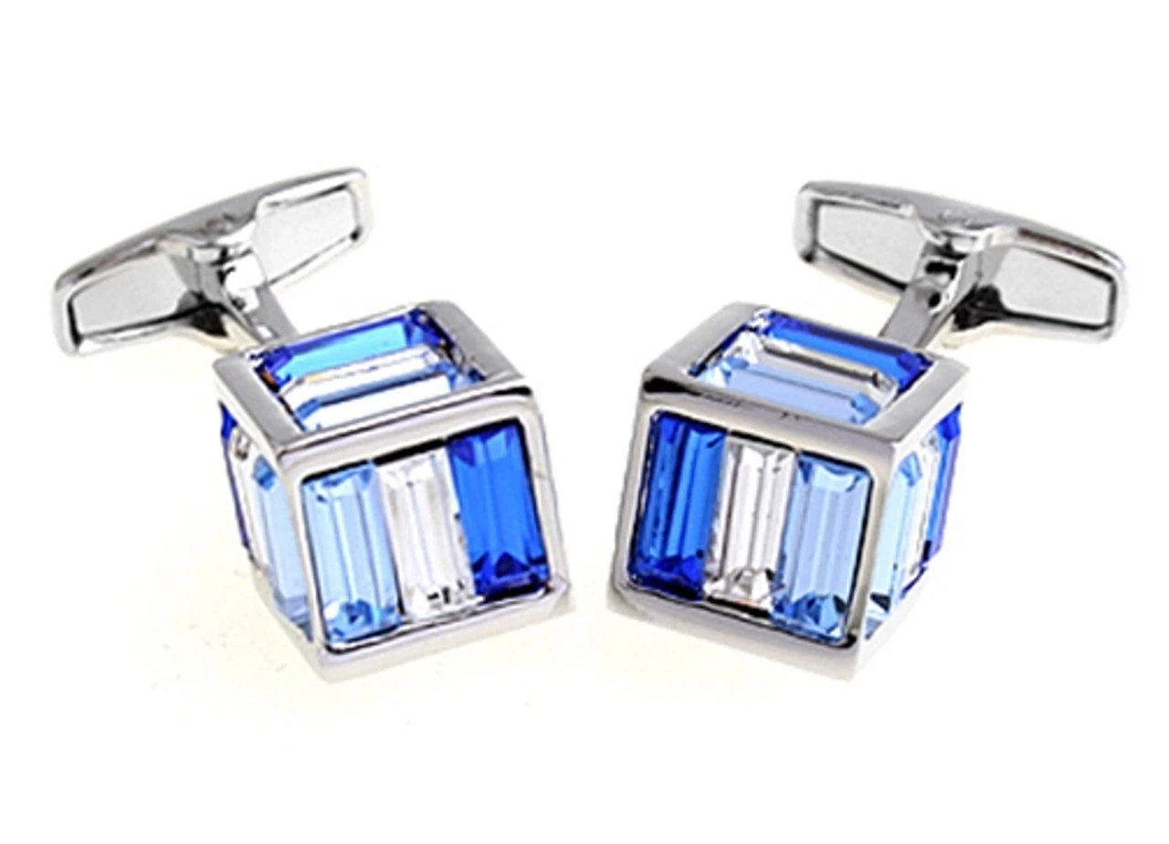 Small Blue Cubed Baguette Swarovski® Crystal Cufflinks (V-CF-C1000BL-S) 5 Small Blue Cubed Baguette Swarovski® Crystal Cufflinks (V-CF-C1000BL-S) - Image 3