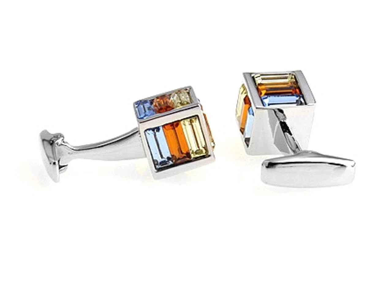 Small Multi-Colored Cubed Baguette Swarovski® Crystal Cufflinks (V-CF-C1000M-S) 4 Small Multi-Colored Cubed Baguette Swarovski® Crystal Cufflinks (V-CF-C1000M-S) - Image 2