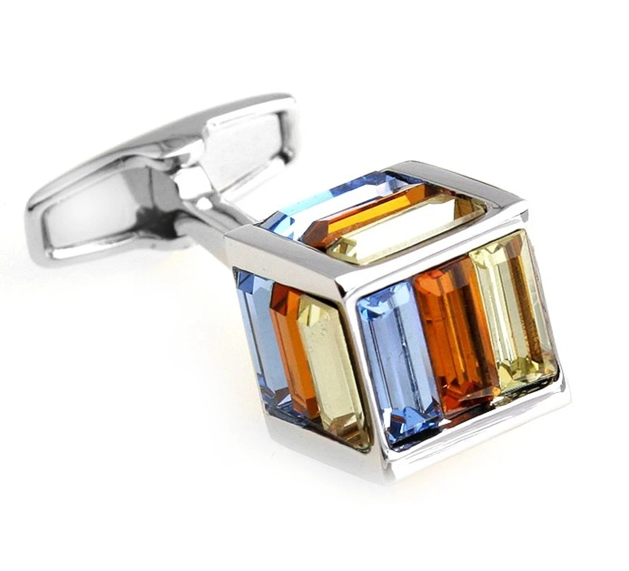 Small Multi-Colored Cubed Baguette Swarovski® Crystal Cufflinks (V-CF-C1000M-S) 3 Small Multi-Colored Cubed Baguette Swarovski® Crystal Cufflinks (V-CF-C1000M-S)