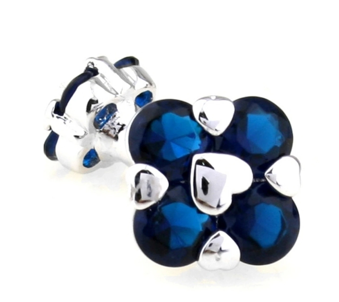 Double-sided Blue Swarovski® Crystal Floral Shape Cufflinks (V-CF-C1004BL) 3 Double-sided Blue Swarovski® Crystal Floral Shape Cufflinks (V-CF-C1004BL)