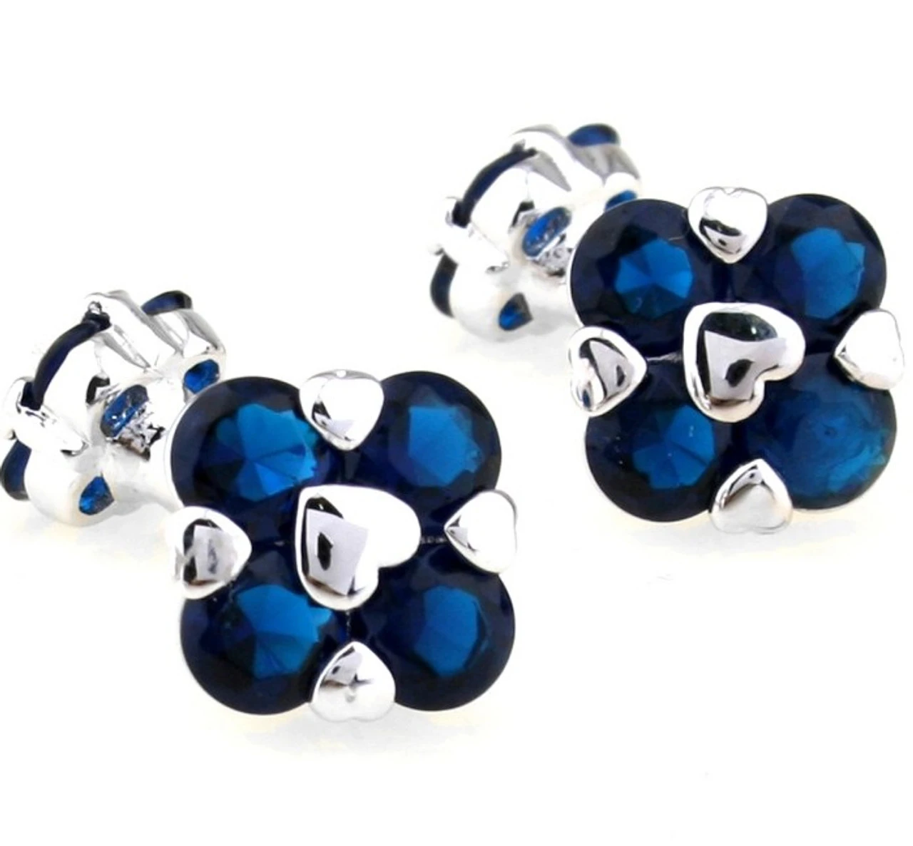 Double-sided Blue Swarovski® Crystal Floral Shape Cufflinks (V-CF-C1004BL) 4 Double-sided Blue Swarovski® Crystal Floral Shape Cufflinks (V-CF-C1004BL) - Image 2