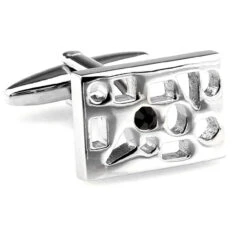 Silver Cut-Out Black Crystal Cufflinks (V-CF-C40253B-S)